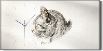 Produktbild von Wandbild Leinwand Bilder mit Uhr Geräuschlos 60x30 Zeichnung Tier Katze Kunst - weiße Hände