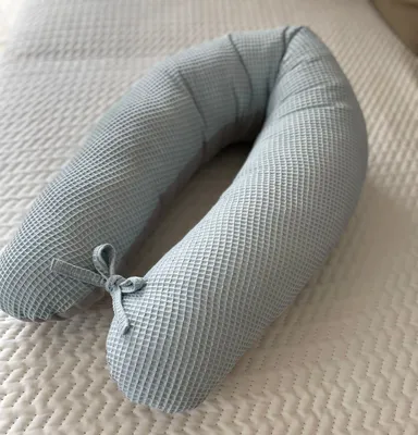 Produktbild von 170 cm M/L Kissen Seitenschläferkissen Schwangerschaftskissen Stillkissen Bezug Waffelpique  MINZE/ Glatt Grau Baumwolle Relaxkissen Schlafen LOOLAY
