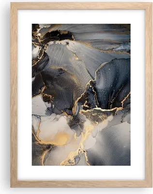 Produktbild von Gerahmtes Poster - Rahmen in heller Eiche - Dunkel Abstraktion Gold - 30x40 cm - Wand Bild - Wanddeko - Wandbilder - Kunstposter - Wandposter - Bilderrahmen - Bilder - Kunstdruck - P2NPA30x40-4824