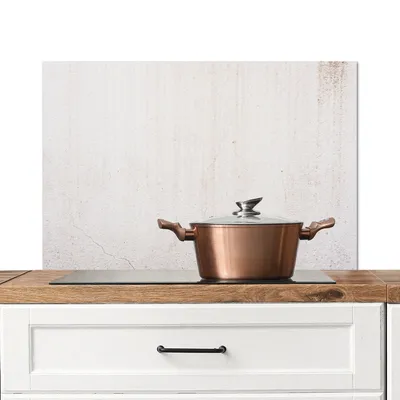 Obrázek produktu pro KitchenYeah® Splashback kitchen - Kuchyňský splashback - Ochrana stěny sporáku a dřezu - Beton - Stěna - Bílá 80x55 - Alu-Dibond (alternativa ke skleněnému splashbacku) - Tepelně odolný - Splashback na sporák -