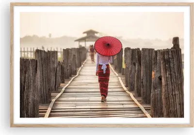 Produktbild von Gerahmtes Poster - Rahmen in heller Eiche - Birma Regenschirm Brücke - 91,5x61 cm - Wand Bild - Wanddeko - Wandbilder - Wandposter - Bilderrahmen - Bilder - Kunstdruck - Wandbild - P2NAA91x61-4261
