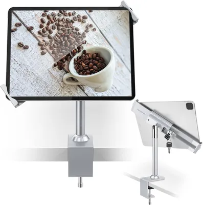 Obrázek produktu pro AboveTEK uzamykatelný stojan na tablet s ochranou proti krádeži – otočný stolní držák 360/320 POS se svorkou pro iPad 7 až 11 palců, Fire, Microsoft Galaxy Tab, Google (bílý)