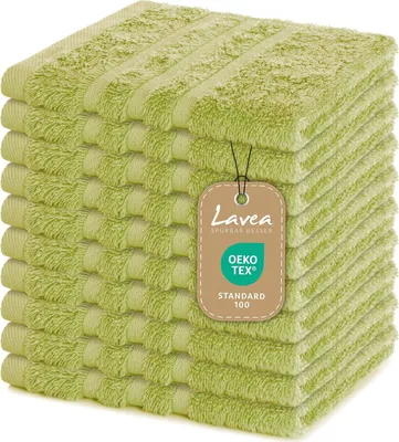 Produktbild von Lavea® 10er Set Seiftuch 30x30 cm – Hochwertige Gästehandtücher 30x30 - 100% Baumwolle, Elena – Saugstark, Waschbar und Strapazierfähig - Lindgrün
