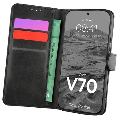 Produktbild von Handyhülle mit Klappe für Vivo V70 5G, Bizon Case Pocket, Schwarz