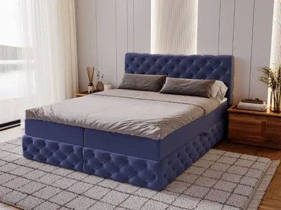 Produktbild von GrainGold Boxspringbett Canolo 140x200 - Bett mit Matratze und Topper - Boxspringbett mit Bettkasten und Matratze - Boxspringbett Dunkelblau (Royal Velvet 6149)
