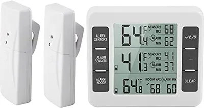 Produktbild von Kühlschrank Digitales Thermometer, drahtloses akustisches Alarm -Thermometer 2 x Sensor Min/Maximale Anzeige