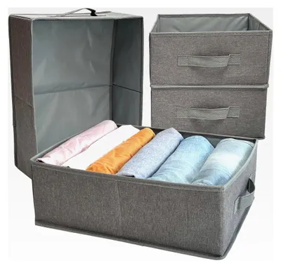 Produktbild von Faltbarer Kleiderschrank Organizer, Organizer für Jeans, Hosen, Pullover, T-Shirts, Socken, BHs, Unterwäsche, Stabiler Schubladen Organizer, Aufbewahrungsbox, 38x28x14cm, 4 Stück, Grau