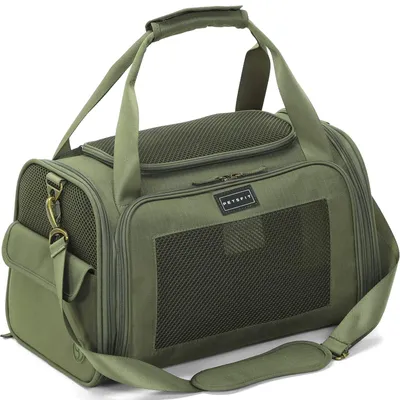 Produktbild von Transporttasche Katze Hundetasche Tiertransportbox - Größe S bis 6 kg - Olivgrün - 44,5 x 26 x 26 cm