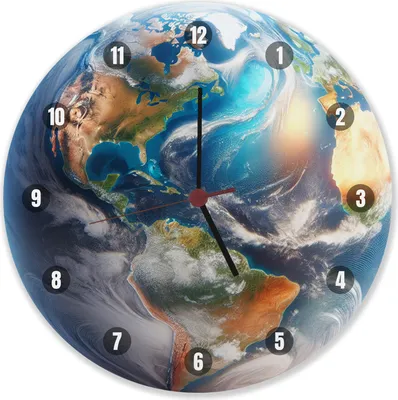 Produktbild von Sehr leise Wanduhr mit Erdkugel-Motiv aus Aluminium, ca. 28 cm Durchmesser
