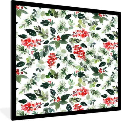 Produktbild von MuchoWow® Gerahmtes Poster Aquarell - Beeren - Rot 40x40 cm - Poster mit Schwarzem Bilderrahmen Wandposter Rahmen Foto Bilder - Mit Rahmen - Wanddekoration Schlafzimmer