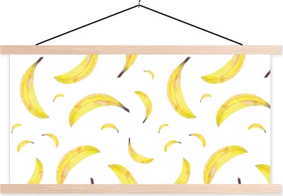 Produktbild von MuchoWow® Textilposter Bananen - Weiß - Muster 120x60 cm mit holzfarbenen Rahmen - Klemmleiste