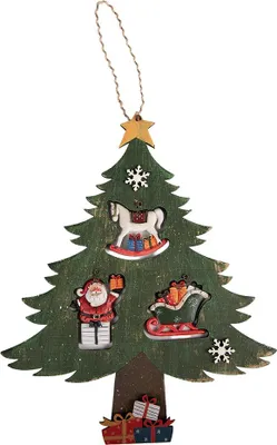 Produktbild von Clayre & Eef Weihnachtsdekorationsfigur Weihnachtsbaum 32x2x39 cm Grün Holz