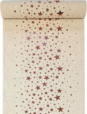 Tischläufer mit Sternen Natur / Roségold 28 cm x 3 m - Weihnachten Tischdekoration