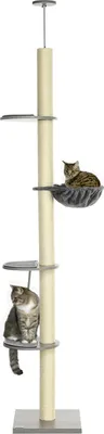 Produktbild von Katzenkratzbaum Deckenhoch 230-250 Cm, Mit Hängematte, Höhenverstellbar, Grau+Cremeweiß