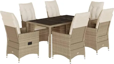 Produktbild von vidaXL 7-tlg. Garten-Essgruppe mit Kissen Beige Poly Rattan