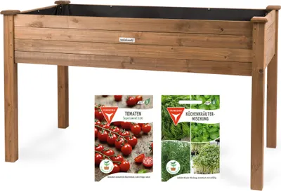 Immagine prodotto di needs&wants® Grande letto rialzato in legno per giardino balcone, kit cassetta per piante XL rettangolare stretta con foglio in pile cassetta per piante aromatiche marrone