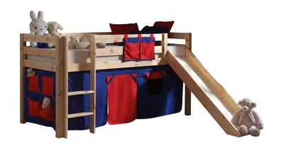 Produktbild von Vipack Spielbett Pino mit Rutsche und Textilset "Domino" - Kiefer massiv natur lackiert, Maße: 210 cm x 114 cm x 218 cm; PICOHSGB1075