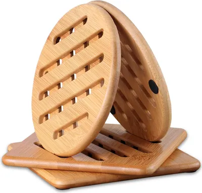Immagine prodotto di Sottobicchieri in bambù naturale - Resistente al calore - Set di 4 - 15 cm