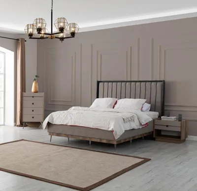 Produktbild von Graues Schlafzimmer Bett Designer Holzgestell Edle Textilbetten Betten