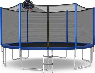 Produktbild von GOPLUS 366cm Trampolin mit Netz, bis zu 180 kg, Gartentrampolin mit Basketballkorb & Basketball, Sicherheitsnetz aus 130g/m2 PE & Sicherheitsmatte 380g/m2 PVC