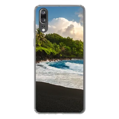 Produktbild von MuchoWow® Handyhülle Schutzhülle Hülle für Huawei P20 Ein schwarzer Sandstrand auf Hawaii Silikon Softcase Handy Hülle - Hardcover