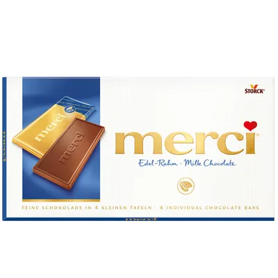 Produktbild von Storck Merci Edel Rahm Schokolade einzeln verpackte Mini Tafeln 100g