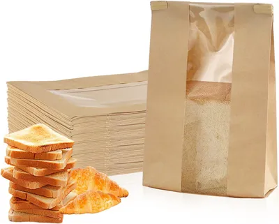 Image de Sacs en papier, 50 pièces, avec fenêtre, 12x5x23 cm, pour les snacks, idéaux pour les fêtes
