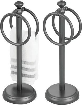 Produktbild von Handtuchhalter 2er-Set Metall grau 2 Ringe freistehend 36cm mDesign