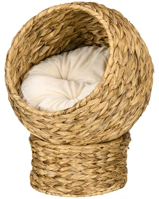 Produktbild von PawHut Rattan Katzenkorb Katzenhöhle Katzenbett mit Kissen Hellbraun