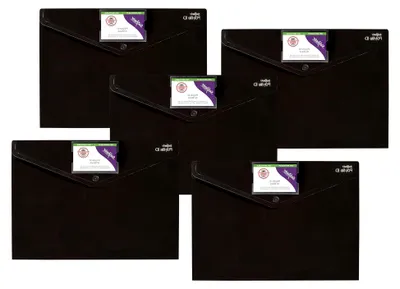Produktbild von Dokumententasche A4 mit Druckknopf und Visitenkartenhalter, 5 Stück, schwarz