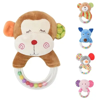 Produktbild von Lorelli Baby Rassel Plüschtier 13 cm Rasselring Greifling Kuscheltier Faltenzone braun