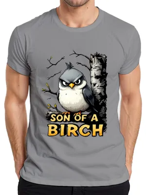 Produktbild von SON OF A BIRCH lustiger Vogel grimmig Birke Cartoon Geschenk Wald Herren T-Shirt, Grau, M