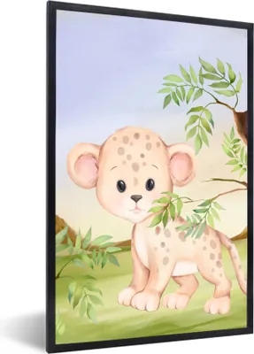 Produktbild von MuchoWow® Gerahmtes Poster Dschungel - Tiere - Jungtier 60x90 cm - Poster mit Schwarzem Bilderrahmen Wandposter Rahmen Foto Bilder - Kunst