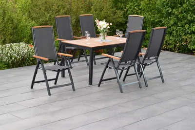 Produktbild von Merxx Gartenmöbelset "Siena" 7tlg. mit Tisch 150 x 90 cm - Aluminiumgestell Graphit mit Textilbespannung Grau und Akazienholz