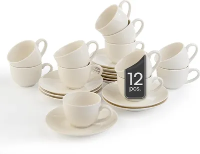 Produktbild von Espressotassen mit Untertassen - 90 ml - Weiß - Bone China - 12er Set