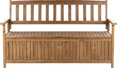 Produktbild von BELIANI Gartenbank Hellbraun Akazienholz 160 cm mit Armlehnen Stauraum Modern Rustikal Garten Terrasse Wintergarten Ausstattung Sitzmöbel Outdoor