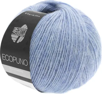 A ball of light blue yarn with a label.