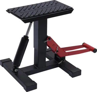 Immagine prodotto di Sollevatore per moto - Sollevatore di montaggio - Capacità di carico 150 kg - Regolabile in altezza da 23,5 a 46 cm - Universale per la maggior parte delle moto - Ferro - Peso 6,4 kg - Nero/rosso