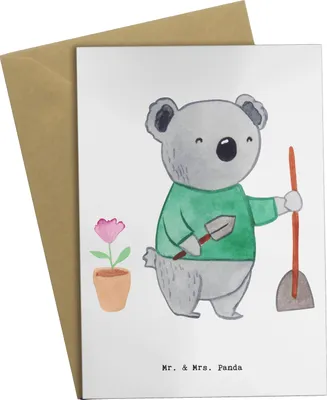 Produktbild von Mr. & Mrs. Panda babykarte Garten- und Landschaftsbauer Herz - Weiß - Geschenk, hochzeitskarten, Gärtnerei, glückwunschkarten, Grußkarten, Gartenarbeit, osterkarte