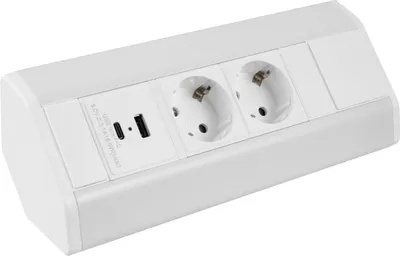 Produktbild von DesignLight CORNERBOX weiß, 2x SCHUKO Steckdose, 1x USB A, 1x USB C / Ecksteckdose / Mehrfachsteckdose