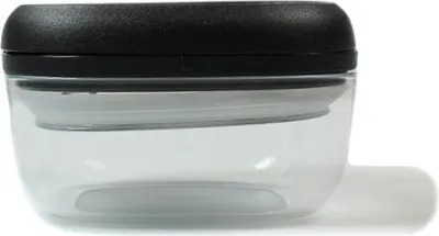 A clear studio shot of a food storage container.