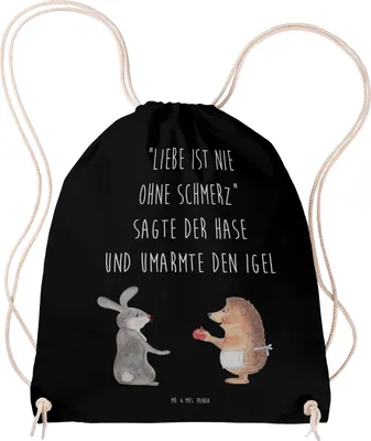 Produktbild von Mr. & Mrs. Panda Stoffbeutel Hase Igel - Schwarz - Geschenk, Säckchen, gym tasche, Jutebeutel, Herzschmerz, Turnbeutel, Lustige Sprüche, Liebe Spruch, Trennungsschmerz