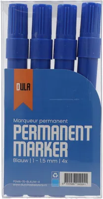 Produktbild von Permanentmarker Blau – Permanente Stifte – 1–1,5 mm Rundspitze Marker – 4 Stück blaue Permanentstifte – DULA