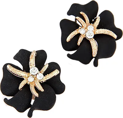 Produktbild von Elegante Damen-Ohrstecker mit Blumen-Seestern-Charm, Strass-Ohrstecker, modisches Geschenk-Schwarz