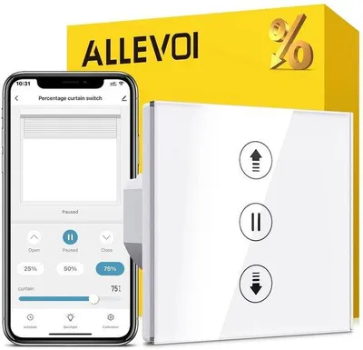 Produktbild von Allevoi WLAN-Rollo-Schalter mit Prozentfunktion, intelligenter Rollo-Timer, Sprachsteuerung, kompatibel mit Alexa/Google