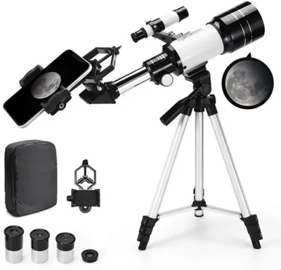 Produktbild von Azomor® 70mm Astronomisches Teleskop – 300mm Refraktor – Mit Stativ, Okularen, Mondfilter & Smartphone-Adapter – Für Kinder & Anfänger