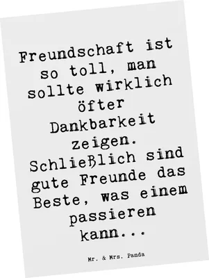 Produktbild von Mr. & Mrs. Panda Postkarte Spruch Dankbarkeit für Freundschaft - Weiß - Geschenk, Ansichtskarte, zeigen, bildkarte, ausdrücken, Motivation, Stimmungen, Grußkarte, Gefühle