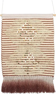 Produktbild von BELIANI Wandbehang Rot Beige Baumwolle Handgewebt mit Pailletten und Fransen Geometrisches Muster Boho Style Wohnzimmer Schlafzimmer