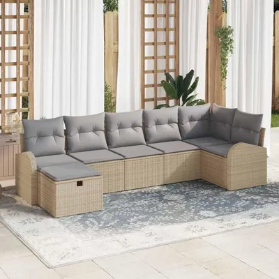 Immagine prodotto di Maison Exclusive - Set da giardino composto da 7 pezzi, divano e poltrone, in rattan sintetico beige