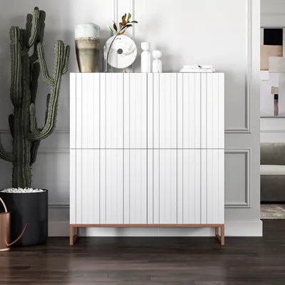 Produktbild von Glamour Kommode TV Weiß matt Elpis 4D Modern TV-Sideboard Lindner Möbel  112cm x 36,5cm x 126 cm Farbe: Weiß matt- Italienische Tiefmattfolie
